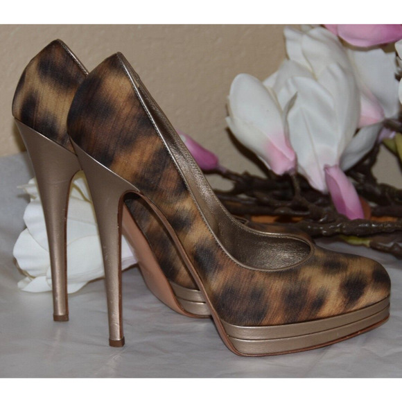 CASADEI Designer Leopard Print Platform Pump High Heels Size 8.5 - Picture 6 of 9